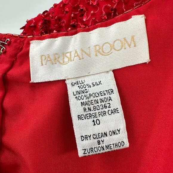 VTG Parisian Room Red Beaded Sequin Sheath Flapper Silk Holiday Party Dress 10 - Picture 9 of 9